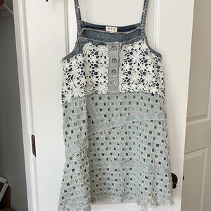 POL Blue and White Lace Tank Top